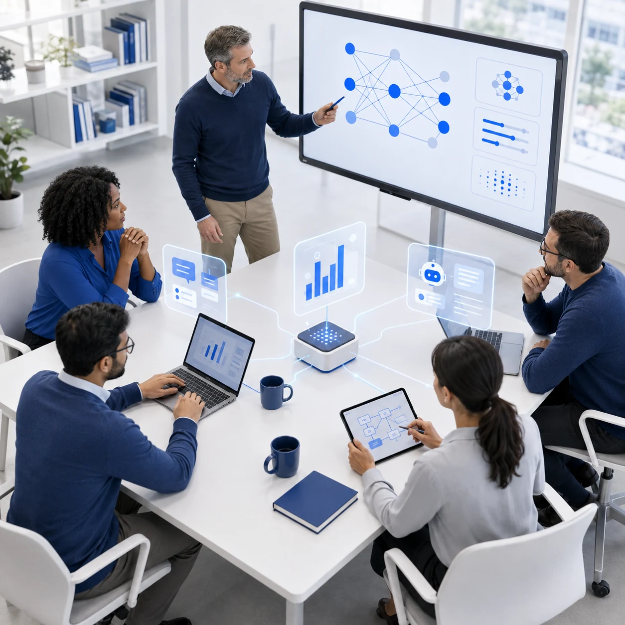 Profesionales aprendiendo y aplicando inteligencia artificial en equipo